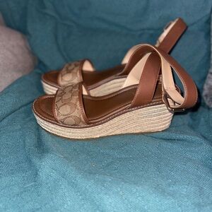 Coach Katherine Espadrille Wedge Sandals Brown- Like New!